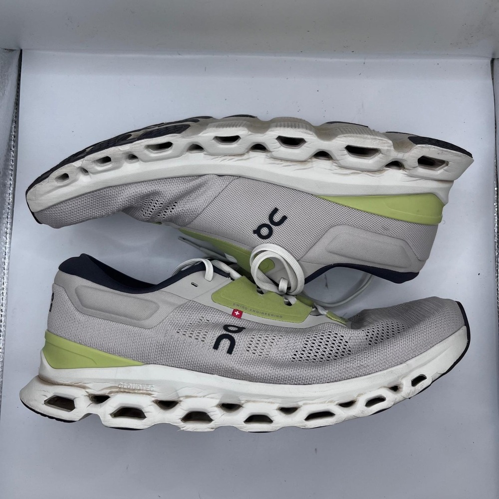On Cloudmonster Running Shoes Mens 11.5 Grey Lime Green CloudTec Helion